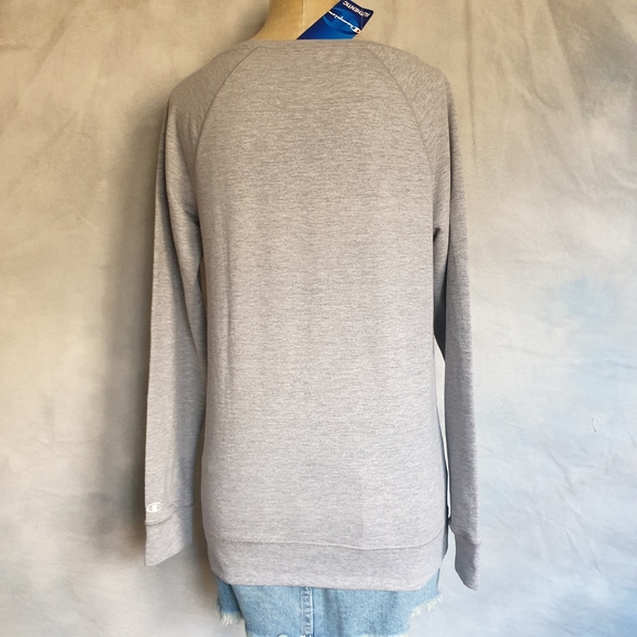 Champion Wm's Heather Grey French Terry Boatneck Sweatshirt Long Relaxed Fit MD - Picture 6 of 16